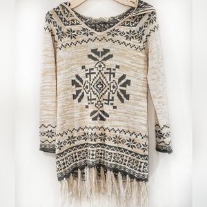 NWT Flying Tomato Aztec Fringe Hood Sweater